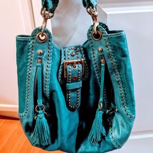 Isabella Fiore Turquoise Python Hobo Handbag